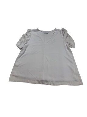 Adrienne Large White Blouse V-Neck Ruffle Sleeves Polyester Lightweight (Y821)